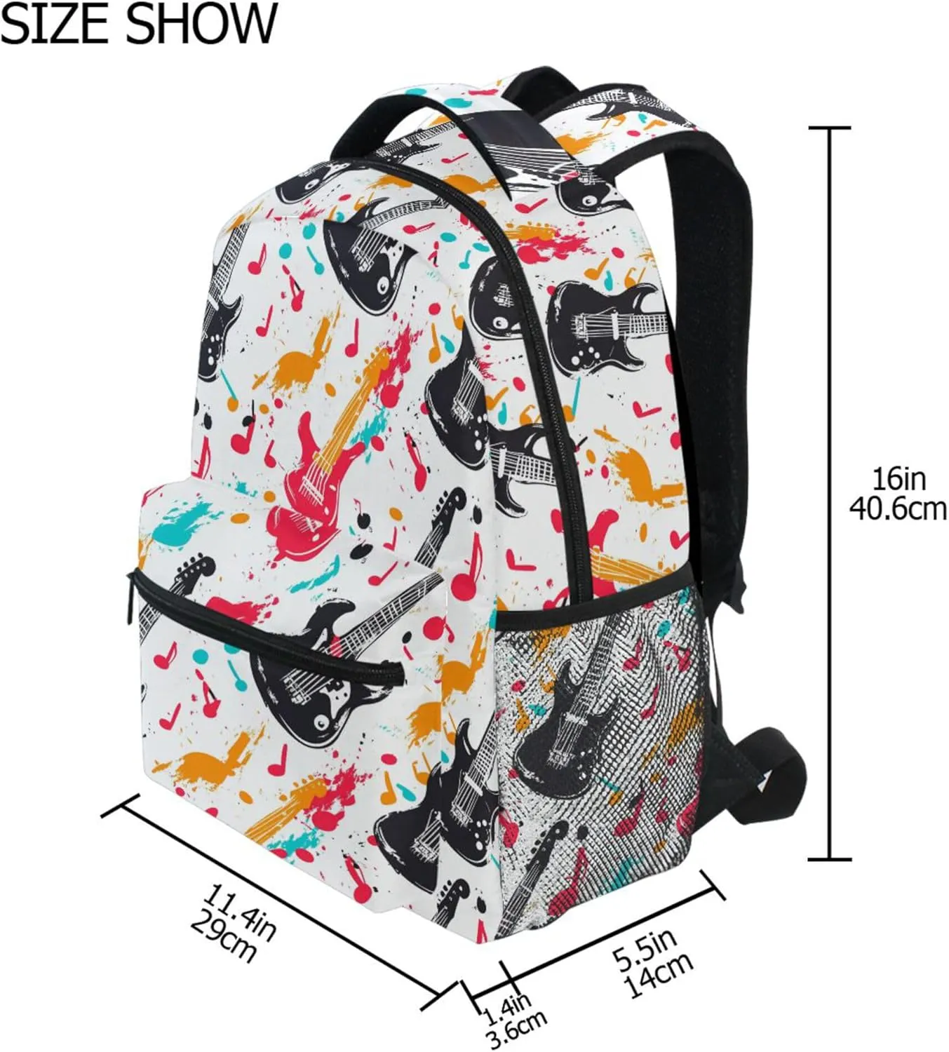 KLL Backpacks for Unisex Adult Fashion Business Work Bag with Chest Strap for College Work Retro Musical Rock White