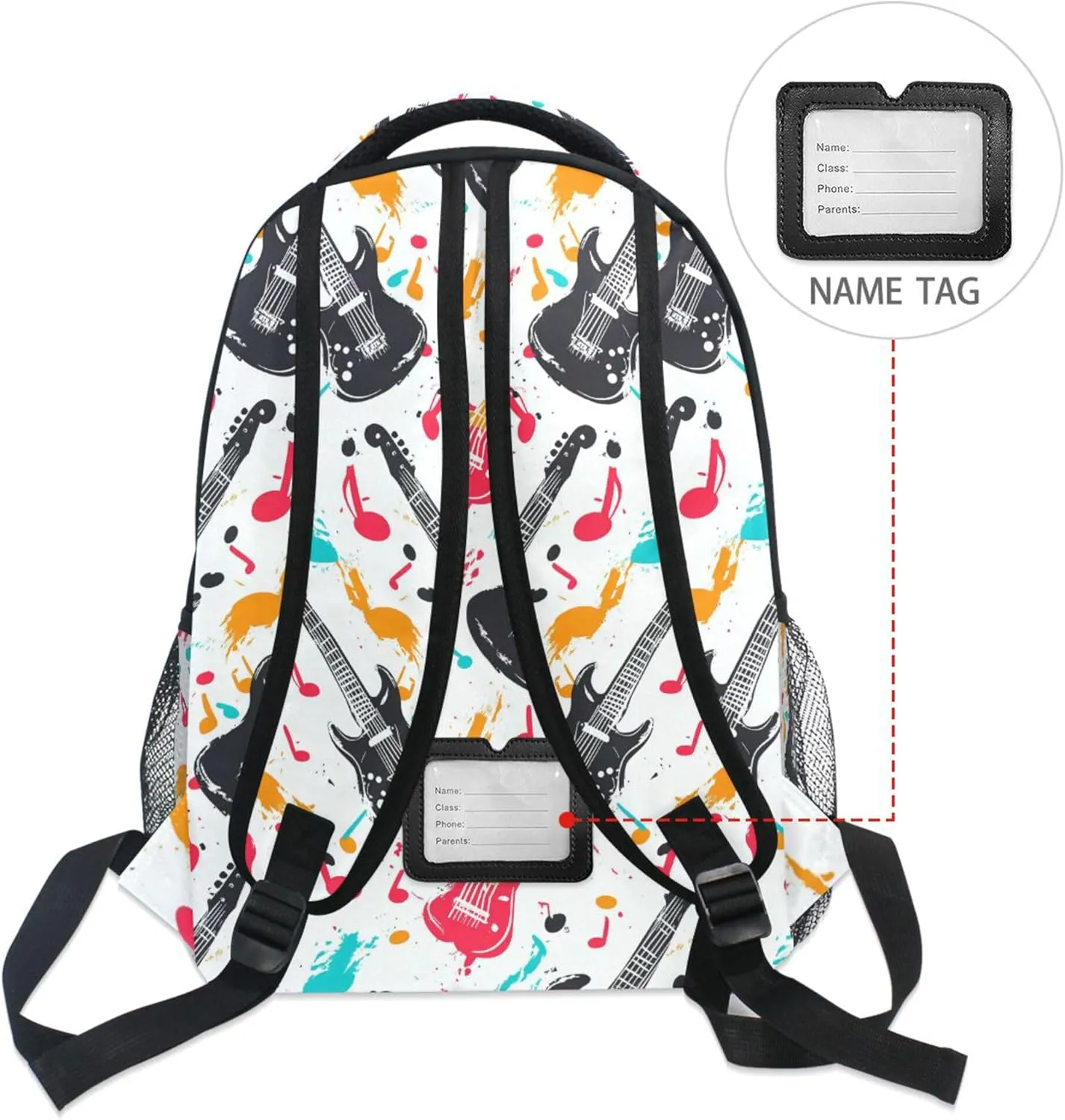 KLL Backpacks for Unisex Adult Fashion Business Work Bag with Chest Strap for College Work Retro Musical Rock White
