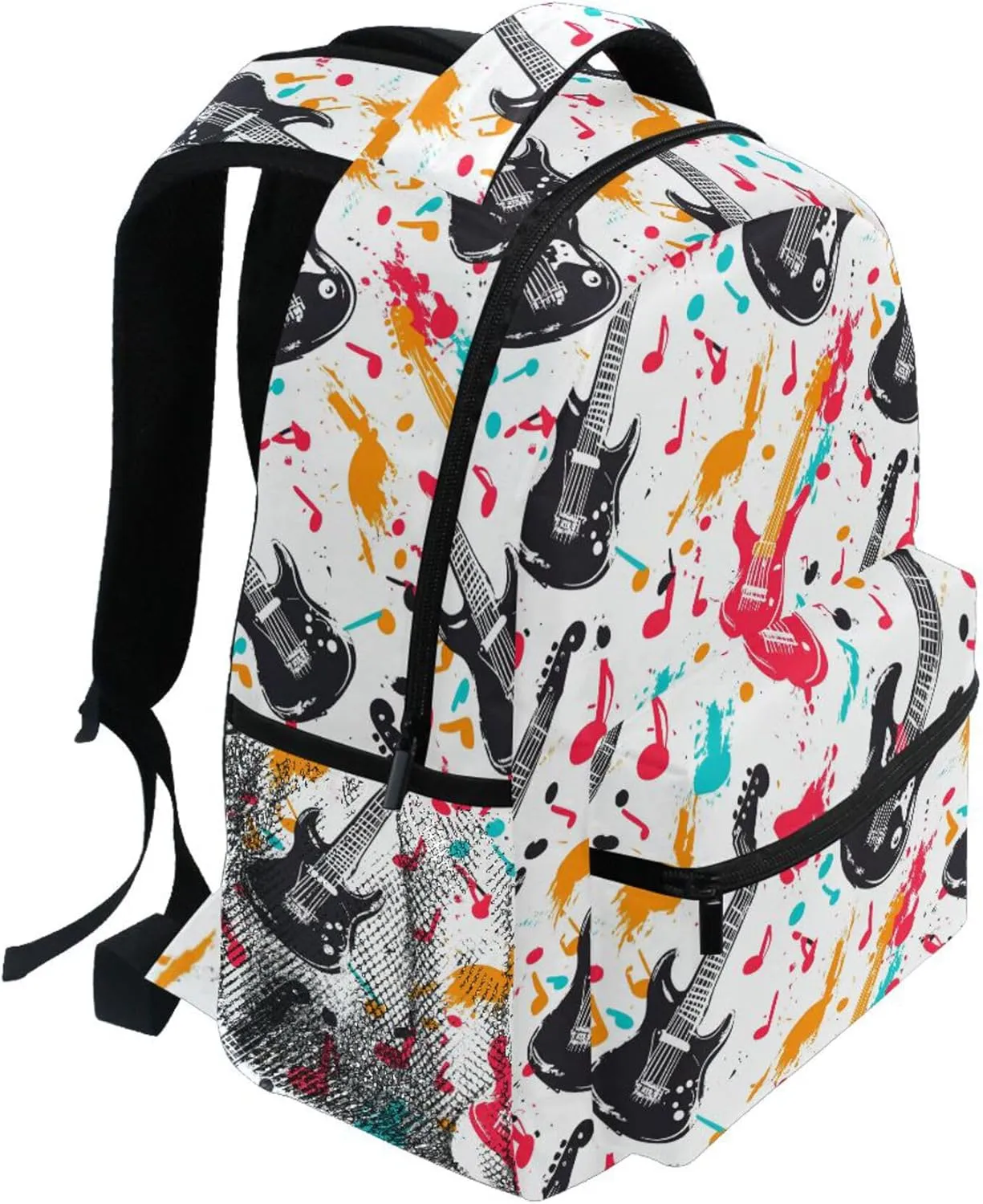 KLL Backpacks for Unisex Adult Fashion Business Work Bag with Chest Strap for College Work Retro Musical Rock White