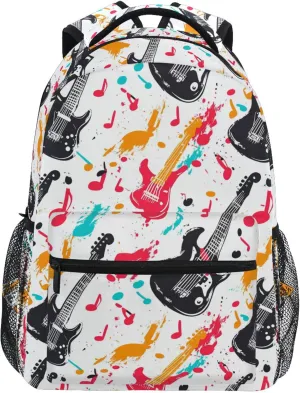 KLL Backpacks for Unisex Adult Fashion Business Work Bag with Chest Strap for College Work Retro Musical Rock White