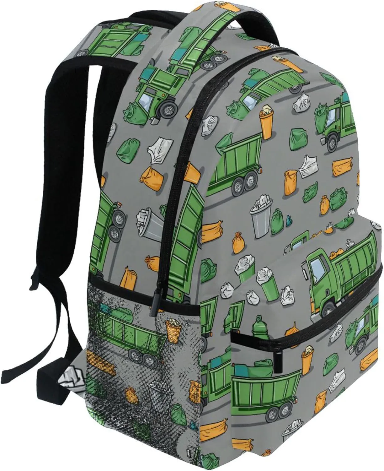 KLL Backpacks for Women Men Fashion Backpack with Chest Strap for College Work Garbage Trucks Street Cleaning Trucks Trash Bins