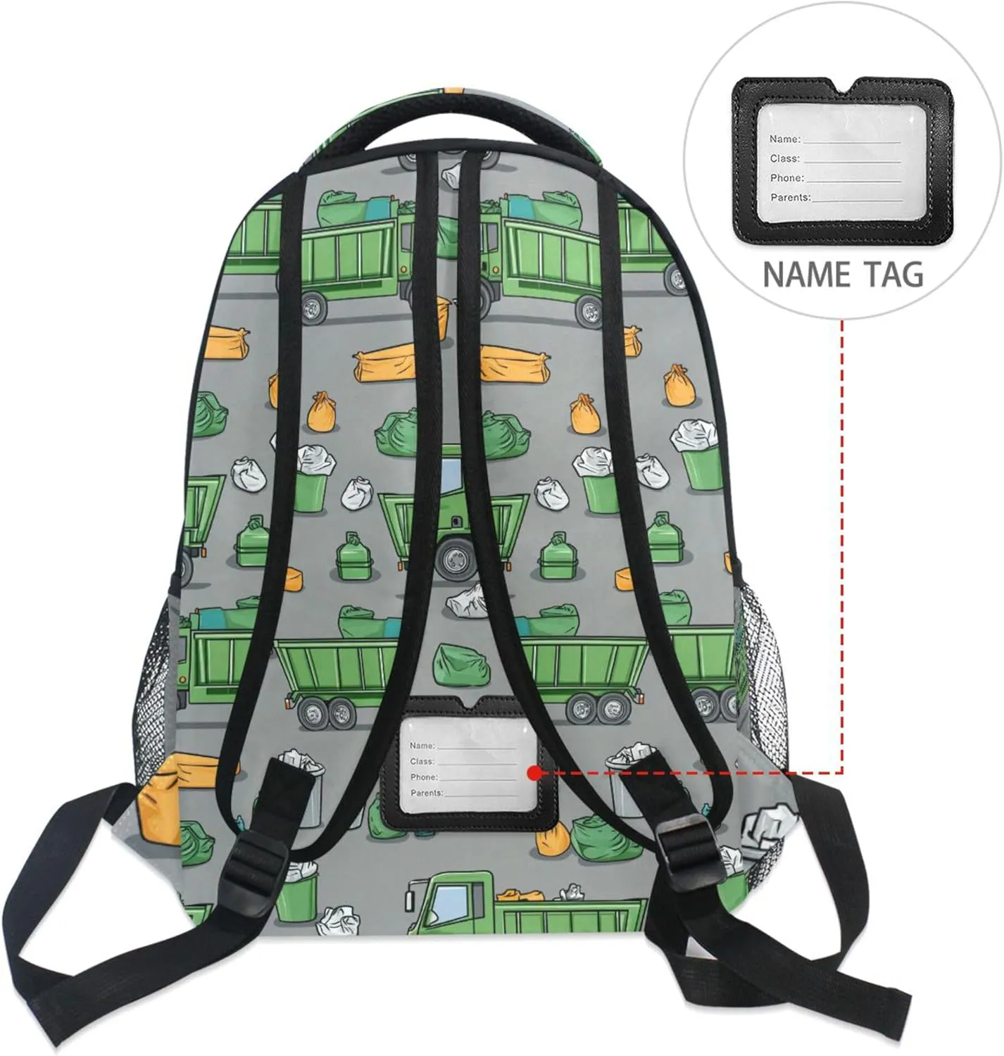 KLL Backpacks for Women Men Fashion Backpack with Chest Strap for College Work Garbage Trucks Street Cleaning Trucks Trash Bins