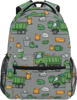 KLL Backpacks for Women Men Fashion Backpack with Chest Strap for College Work Garbage Trucks Street Cleaning Trucks Trash Bins