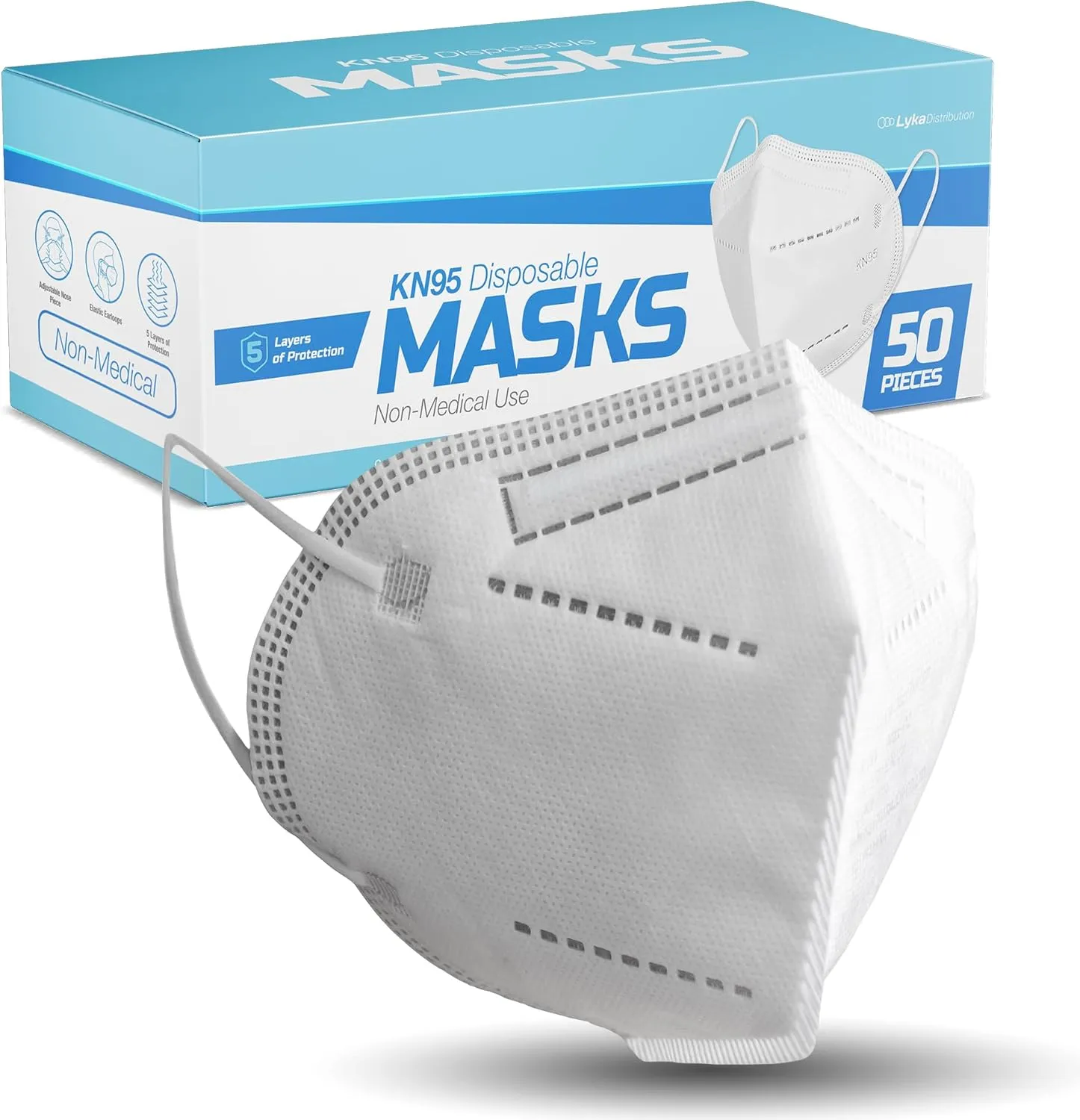 KN95 Face Masks 50 Pack 5-Ply Breathable Filter Disposable Face Masks