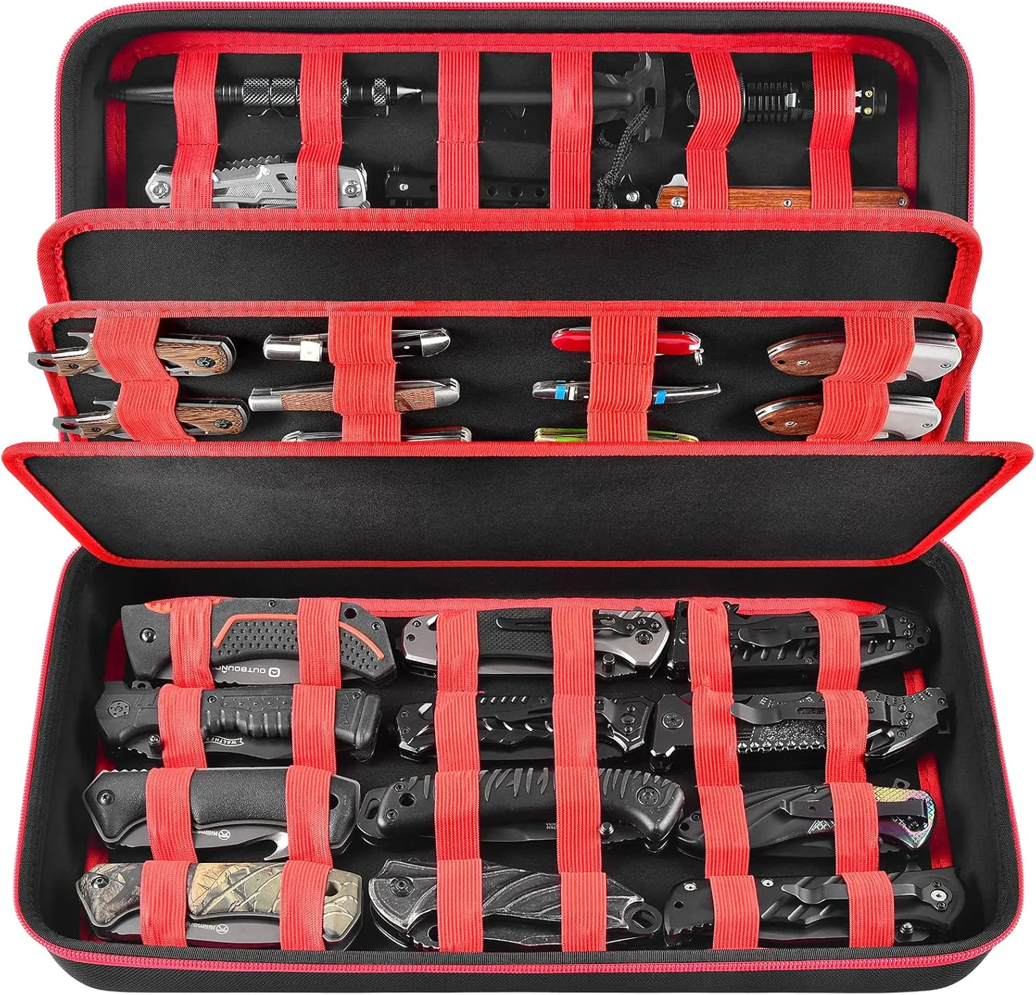 Knife Display Case for 64  Pocket Knives, Folding Knives Cases for Collections, Butterfly Knife Storage Bag Holder Roll Organizer for Survival, Tactical, Outdoor, Kitchen, EDC Mini Knife (Red)