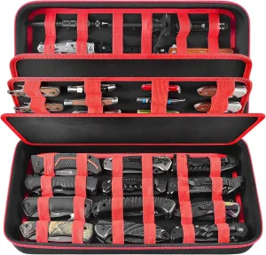 Knife Display Case for 64  Pocket Knives, Folding Knives Cases for Collections, Butterfly Knife Storage Bag Holder Roll Organizer for Survival, Tactical, Outdoor, Kitchen, EDC Mini Knife (Red)