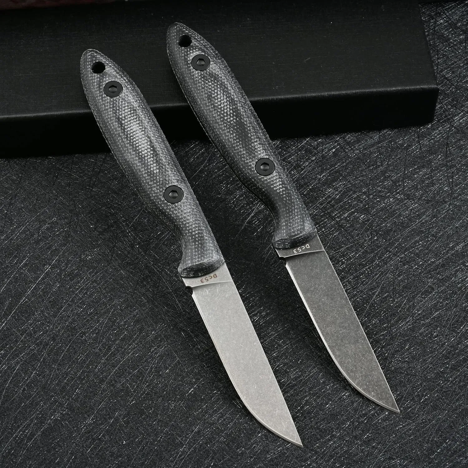 Knives DC53 Steel Tactical Fixed Blade Knife with kydex sheath for Men EDC Outdoor Camping Survival Hunting (Black stone wash)