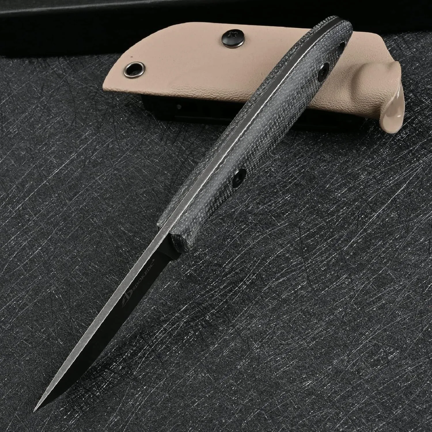 Knives DC53 Steel Tactical Fixed Blade Knife with kydex sheath for Men EDC Outdoor Camping Survival Hunting (Black stone wash)