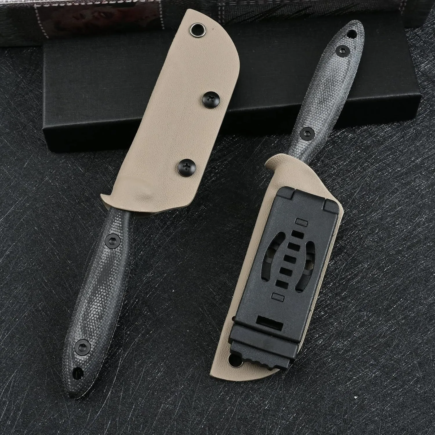 Knives DC53 Steel Tactical Fixed Blade Knife with kydex sheath for Men EDC Outdoor Camping Survival Hunting (Black stone wash)