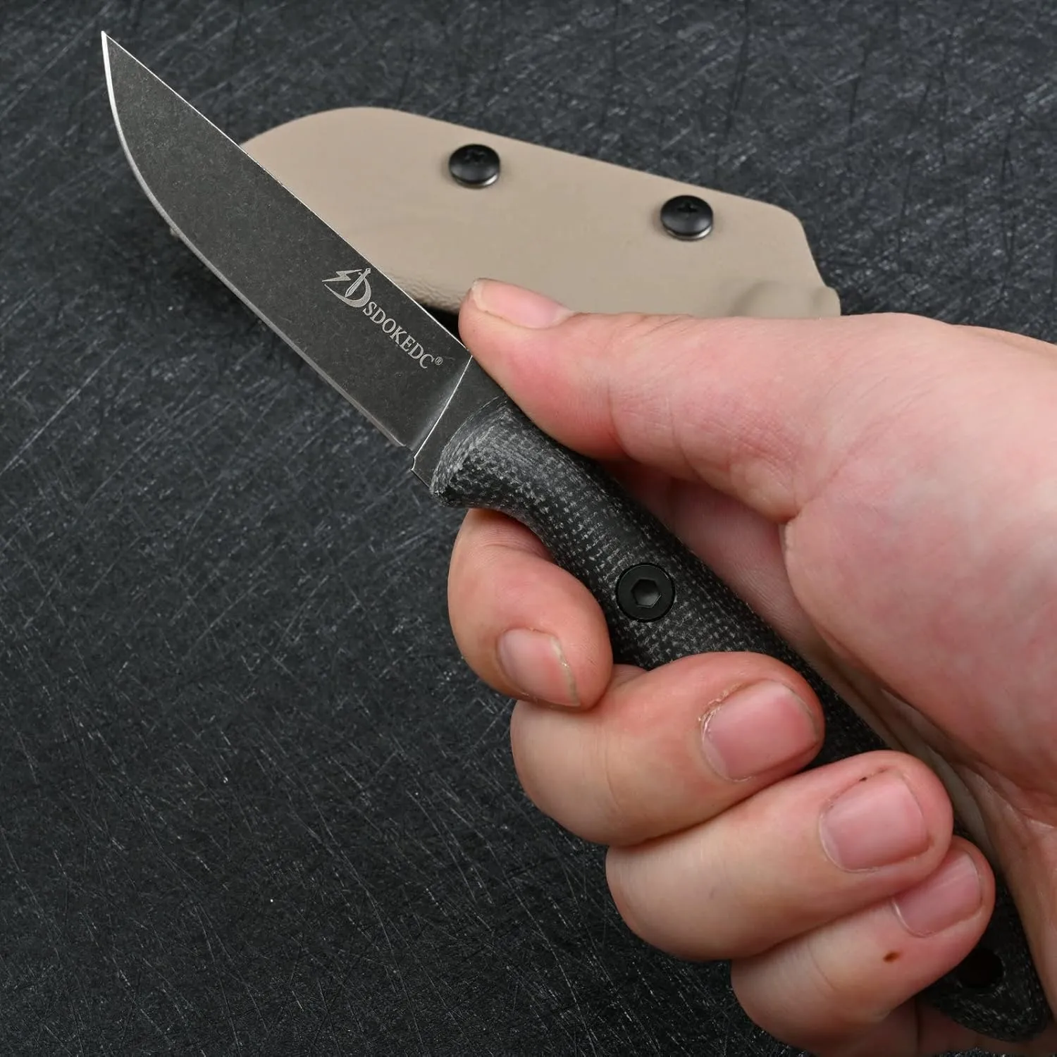 Knives DC53 Steel Tactical Fixed Blade Knife with kydex sheath for Men EDC Outdoor Camping Survival Hunting (Black stone wash)