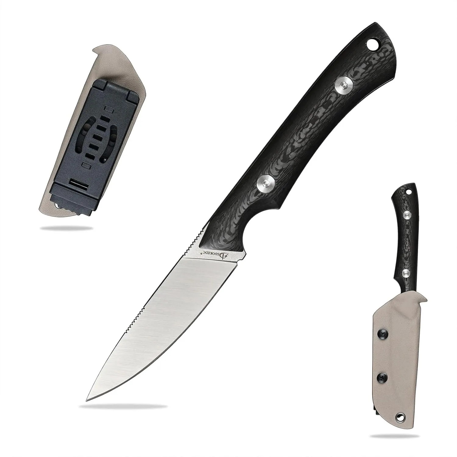 Knives DC53 Steel Tactical Fixed Blade Knife with kydex sheath for Men EDC Outdoor Camping Survival Hunting (Carbon Fiber Handle)