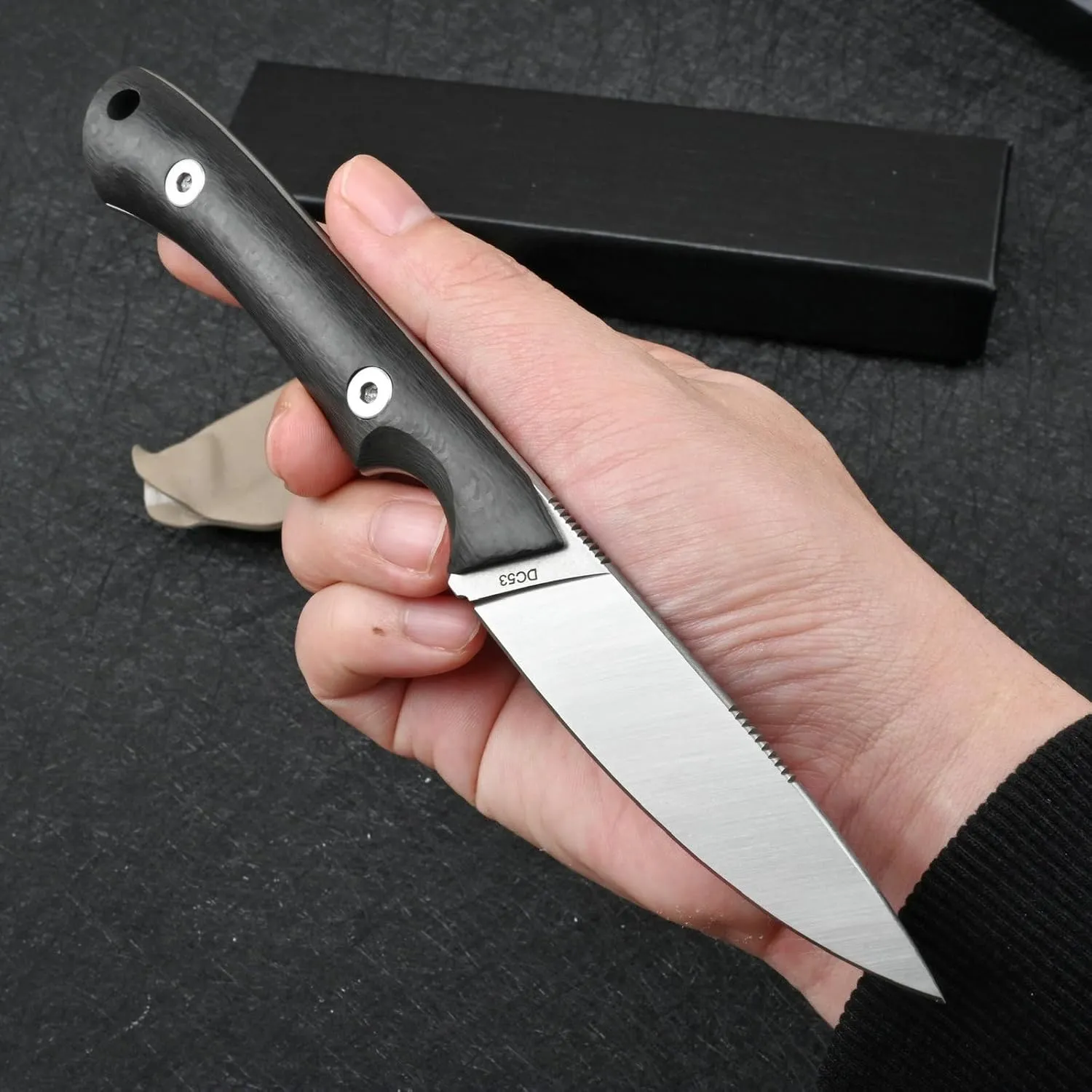 Knives DC53 Steel Tactical Fixed Blade Knife with kydex sheath for Men EDC Outdoor Camping Survival Hunting (Carbon Fiber Handle)