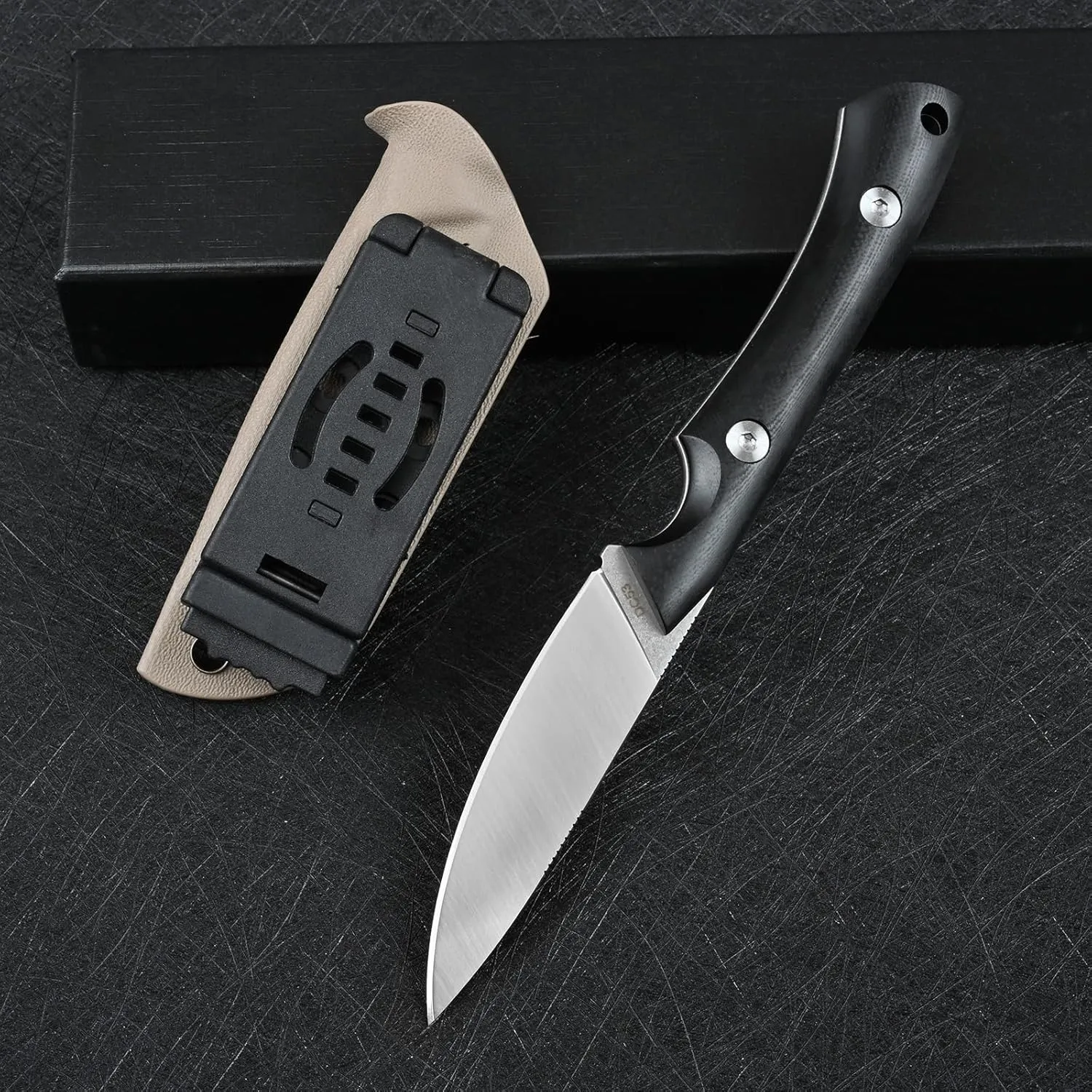 Knives DC53 Steel Tactical Fixed Blade Knife with kydex sheath for Men EDC Outdoor Camping Survival Hunting (White G10 Black)