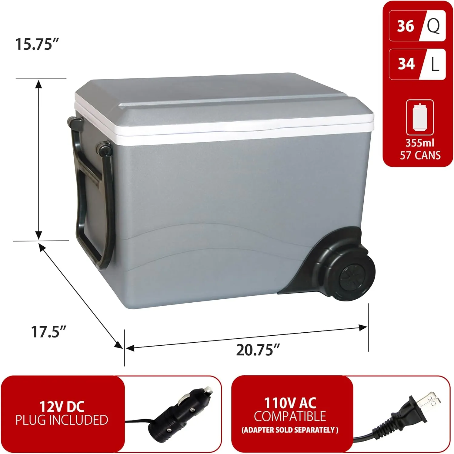 Koolatron Portable Cooler - Electric Cooler for Car, Camping, Travel, 12 V Insulated Hard Sided Refrigerator for Vehicle, Boat, Truck, No Ice Cooling, Cools Drinks,Food for Road Trip, 36 qt