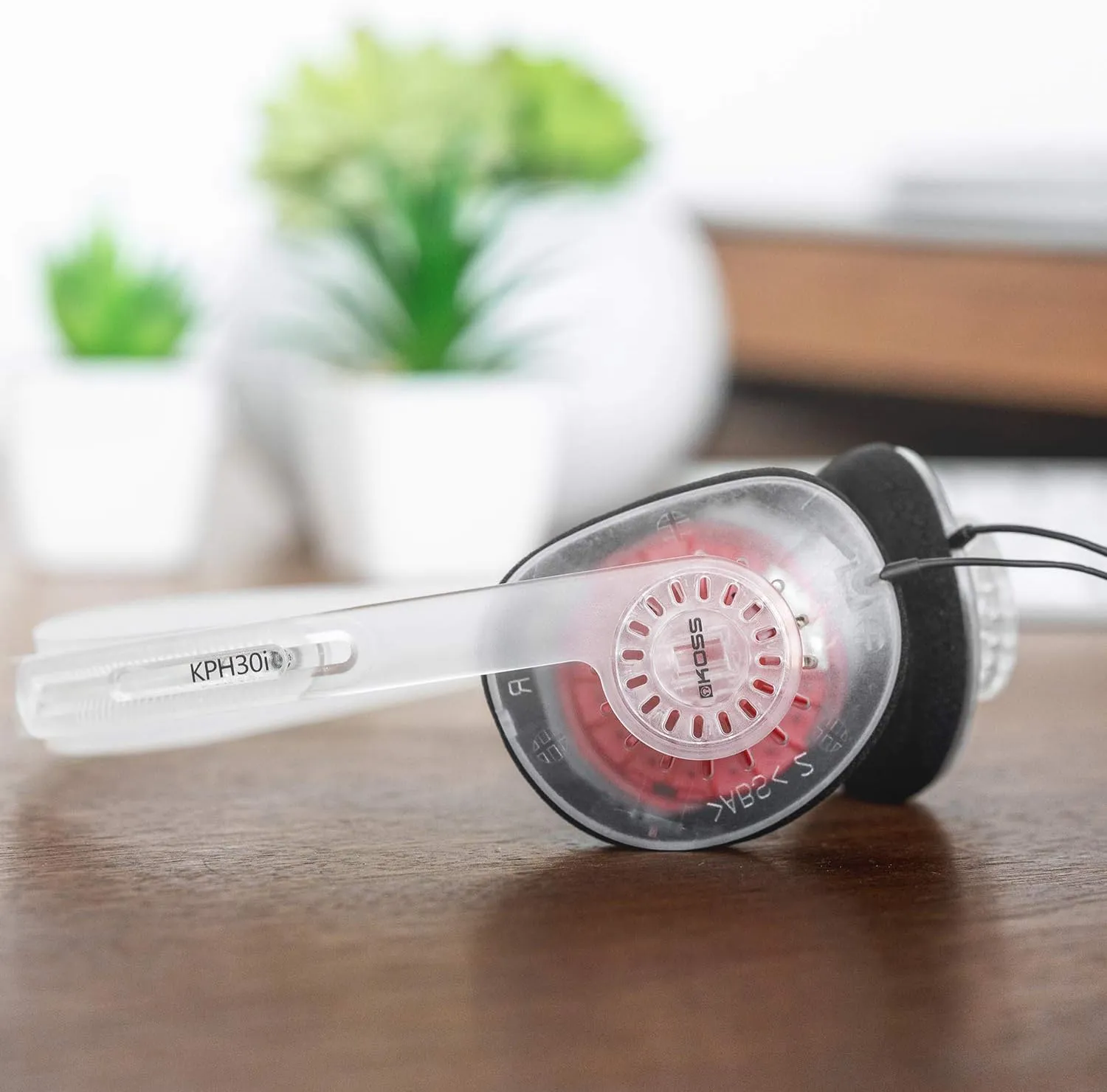 Koss KPH30iCL On-Ear Headphones, in-Line Microphone and Touch Remote Control, D-Profile Design, Wired with 3.5mm Plug (Clear)