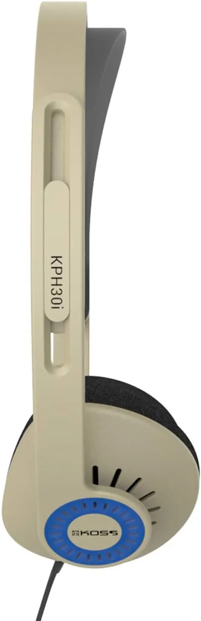 Koss KPH30iRB On-Ear Headphones, in-Line Microphone and Touch Remote Control, Retro Sytle, D-Profile Design, Wired with 3.5mm Plug, Rhythm Beige