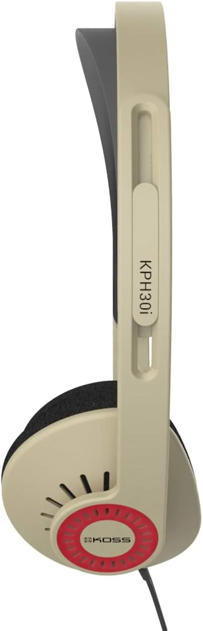 Koss KPH30iRB On-Ear Headphones, in-Line Microphone and Touch Remote Control, Retro Sytle, D-Profile Design, Wired with 3.5mm Plug, Rhythm Beige