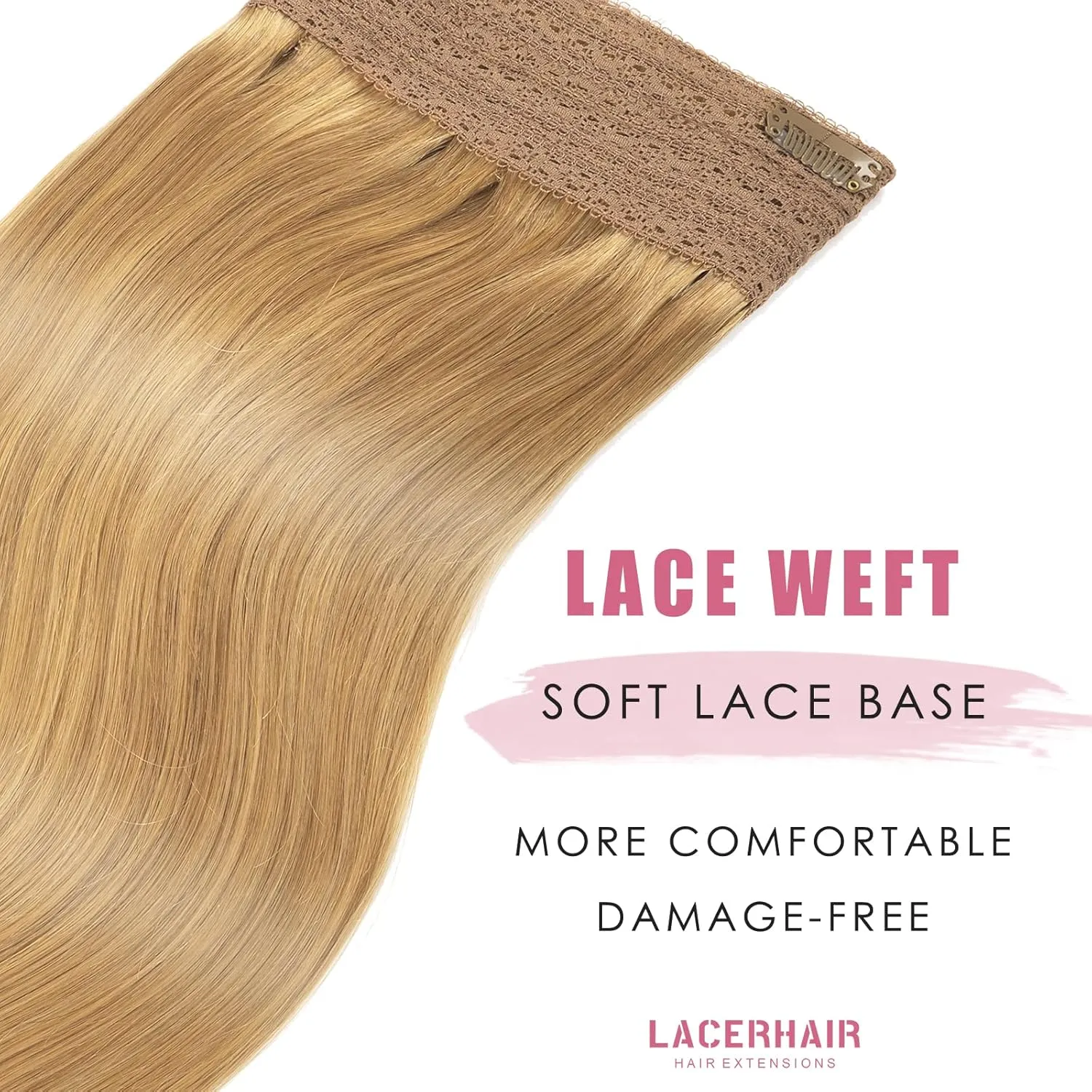 Lacer Hair Wire Extensions for Women Dark Blonde Human Hair Wire Extensions Secret Fish Line with Adjustable Headband 20 Inch 110g #27