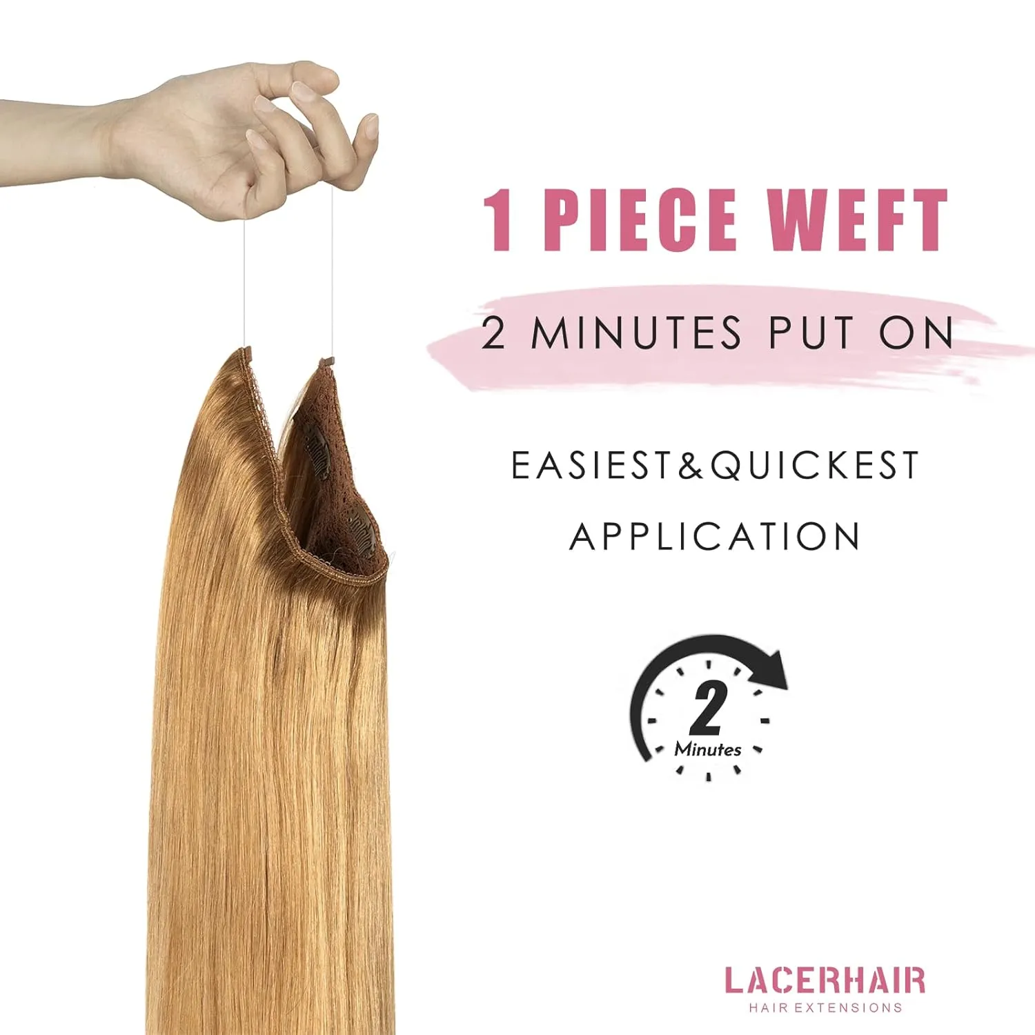 Lacer Hair Wire Extensions for Women Dark Blonde Human Hair Wire Extensions Secret Fish Line with Adjustable Headband 20 Inch 110g #27