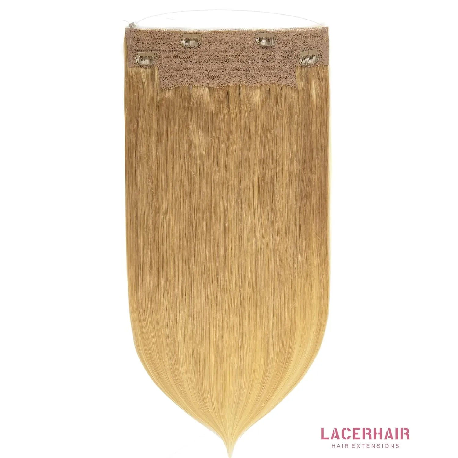 Lacer Hair Wire Extensions for Women Dark Blonde Human Hair Wire Extensions Secret Fish Line with Adjustable Headband 20 Inch 110g #27