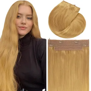 Lacer Hair Wire Extensions for Women Dark Blonde Human Hair Wire Extensions Secret Fish Line with Adjustable Headband 20 Inch 110g #27