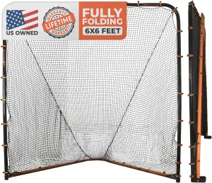 Lacrosse Goal Net (6'W x 6'H x 7'D) Folding Lacrosse Net for Backyard | Powder Coated Steel Frame, UV Treated Netting, Use with Rebounder & Backstop Goal Nets [Includes Carrying Bag & U Stakes]