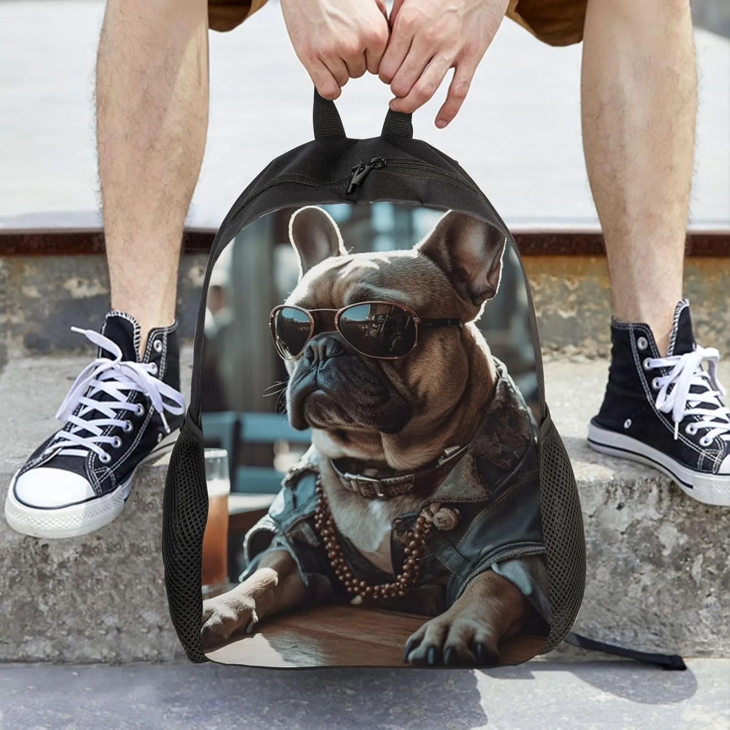 Laptop Backpack for Women Men Carry-on Backpack Bulldog Wearing Sunglasses Daypack Lightweight Travel Shoulder Bags