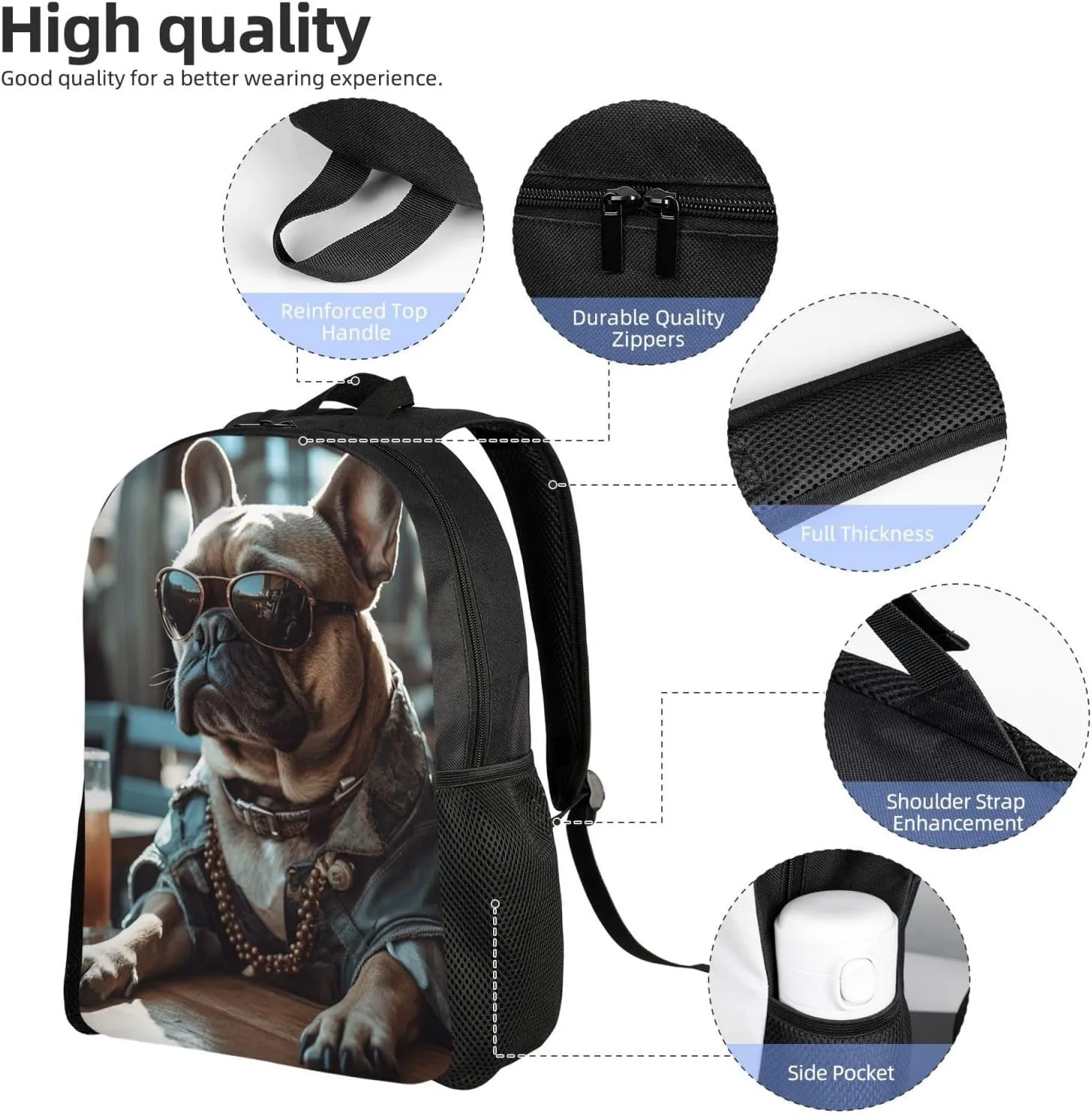 Laptop Backpack for Women Men Carry-on Backpack Bulldog Wearing Sunglasses Daypack Lightweight Travel Shoulder Bags