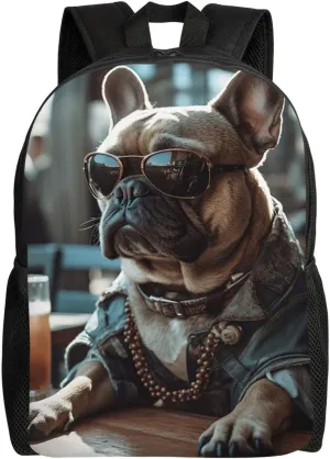 Laptop Backpack for Women Men Carry-on Backpack Bulldog Wearing Sunglasses Daypack Lightweight Travel Shoulder Bags