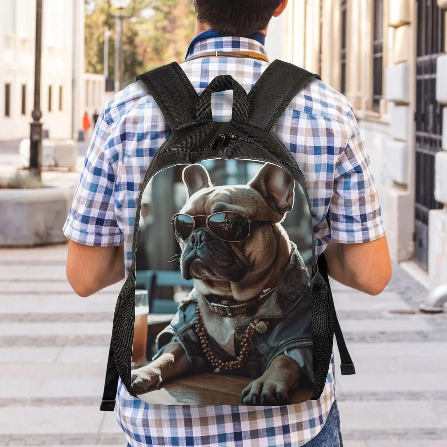Laptop Backpack for Women Men Carry-on Backpack Bulldog Wearing Sunglasses Daypack Lightweight Travel Shoulder Bags