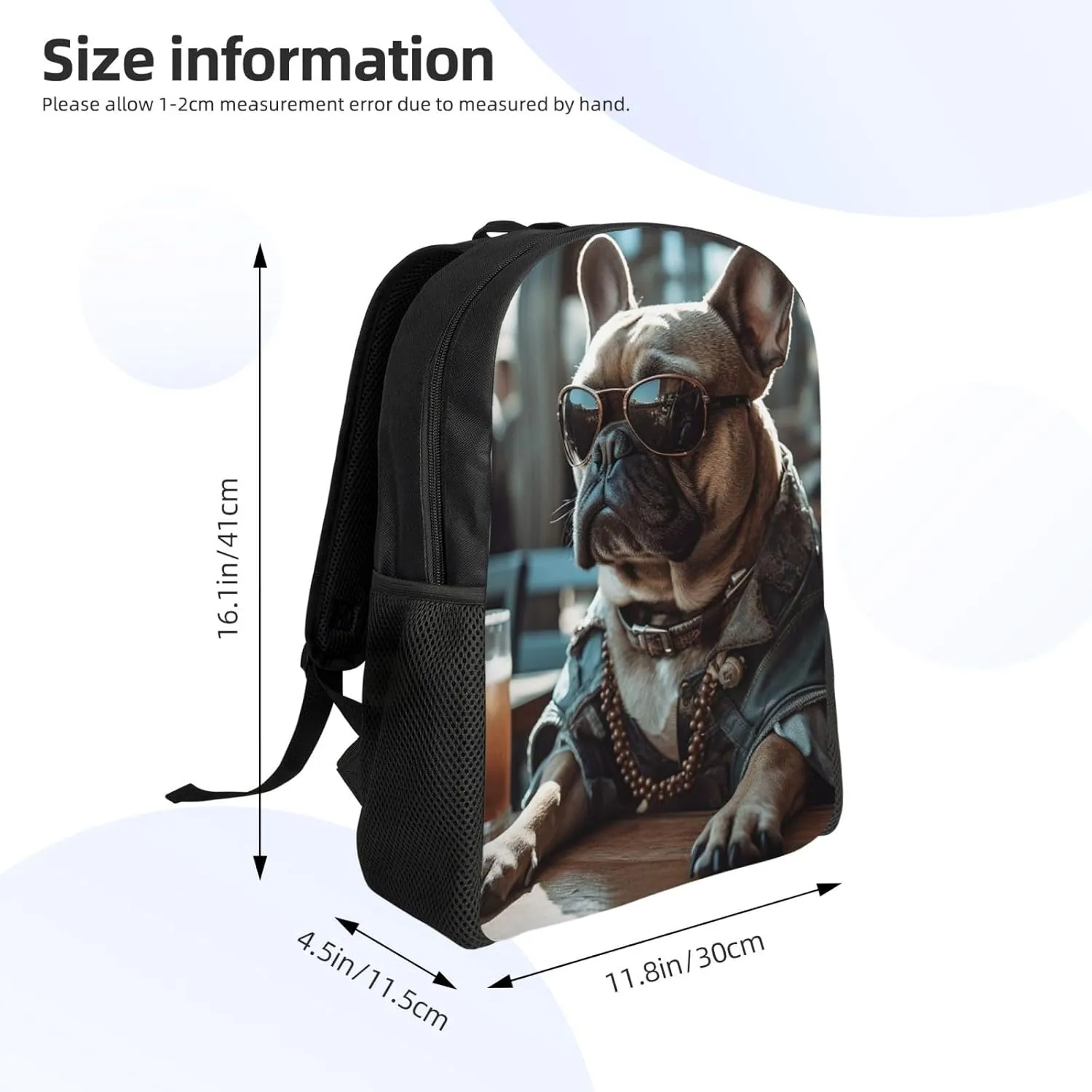 Laptop Backpack for Women Men Carry-on Backpack Bulldog Wearing Sunglasses Daypack Lightweight Travel Shoulder Bags