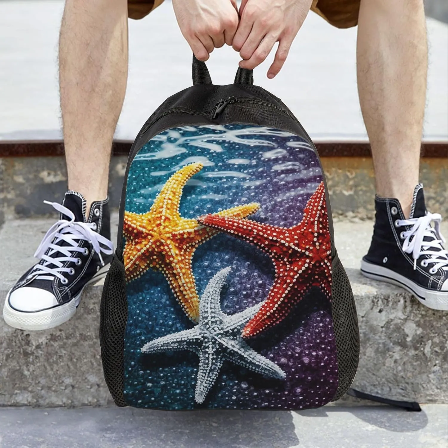 Laptop Backpack for Women Men Carry-on Backpack Three Colorful Starfish Daypack Lightweight Travel Shoulder Bags