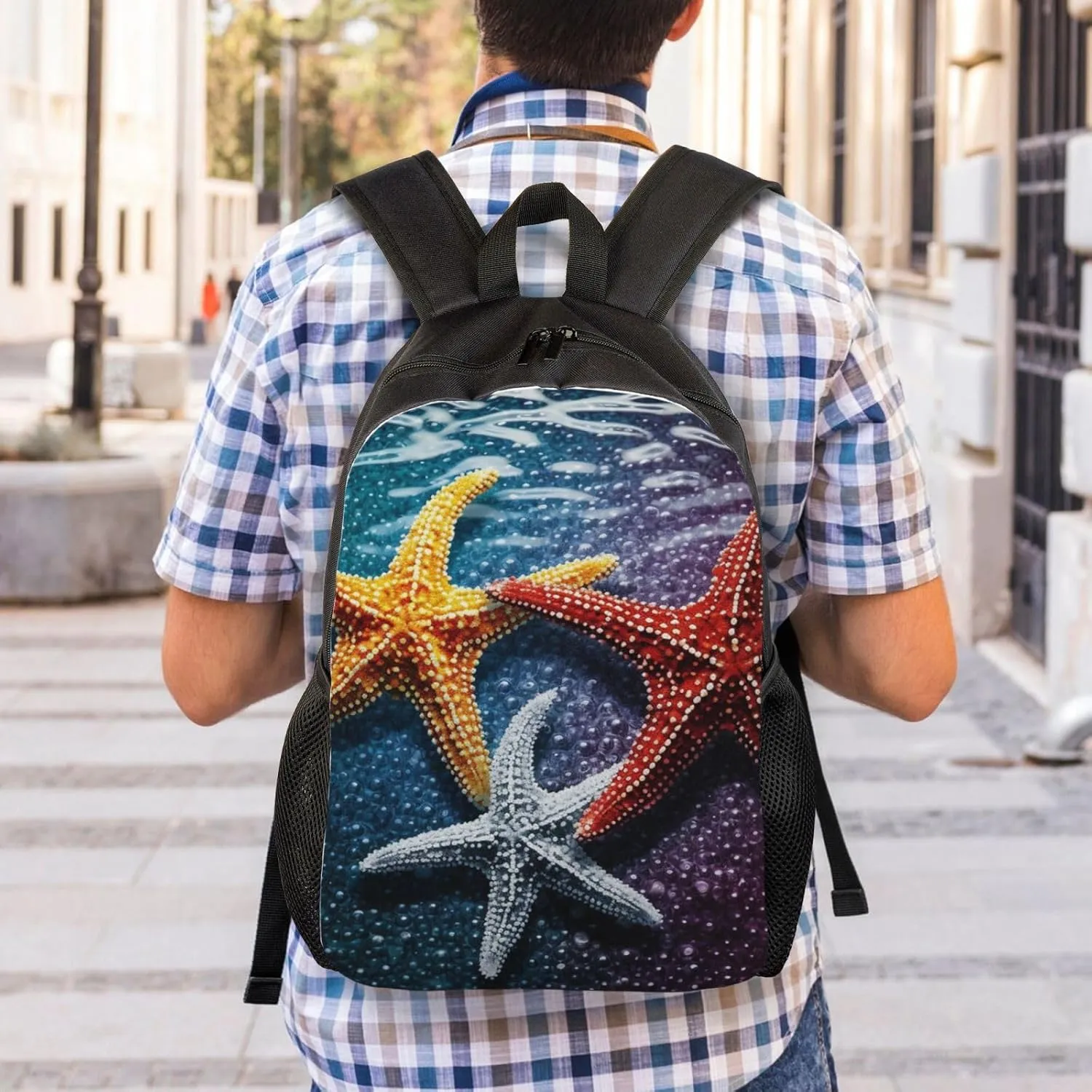 Laptop Backpack for Women Men Carry-on Backpack Three Colorful Starfish Daypack Lightweight Travel Shoulder Bags