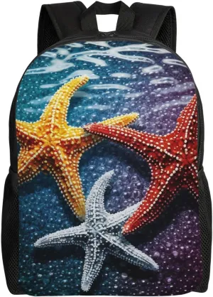 Laptop Backpack for Women Men Carry-on Backpack Three Colorful Starfish Daypack Lightweight Travel Shoulder Bags