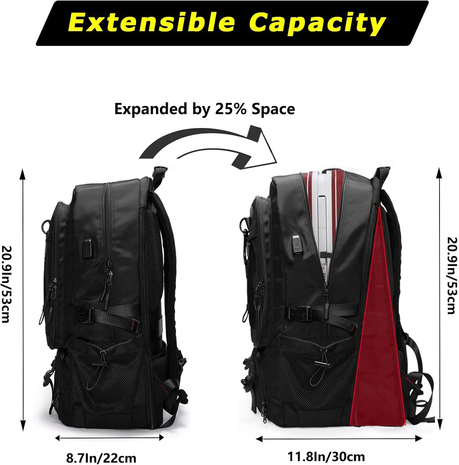 Large Capacity Hiking Backpack Outdoor Sports Travel Backpack for Men Women Waterproof Lightweight Wear-Resistant Shoulder Bag Suitable For Climbing Touring Expandable Capacity 60L Black