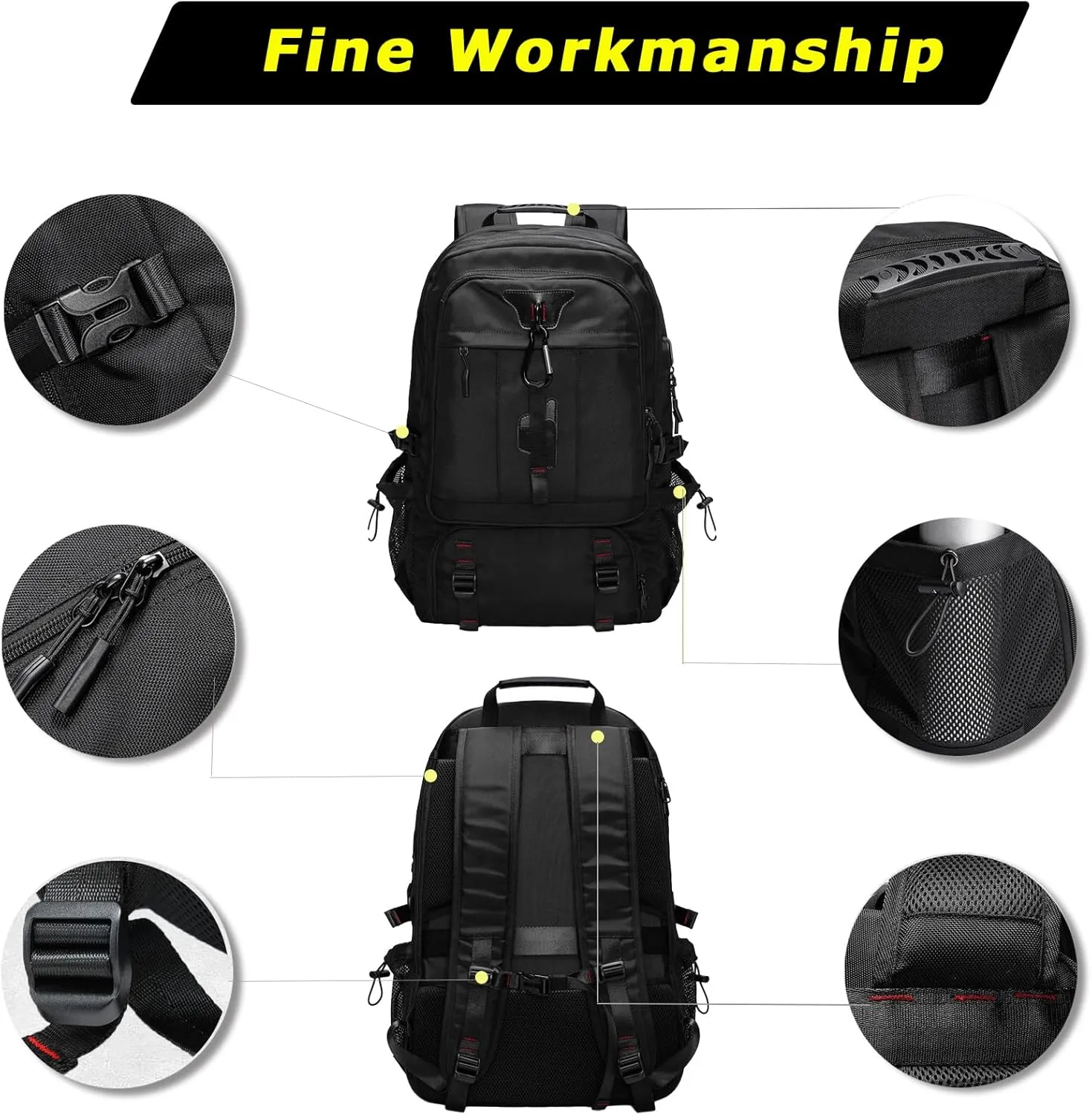Large Capacity Hiking Backpack Outdoor Sports Travel Backpack for Men Women Waterproof Lightweight Wear-Resistant Shoulder Bag Suitable For Climbing Touring Expandable Capacity 60L Black