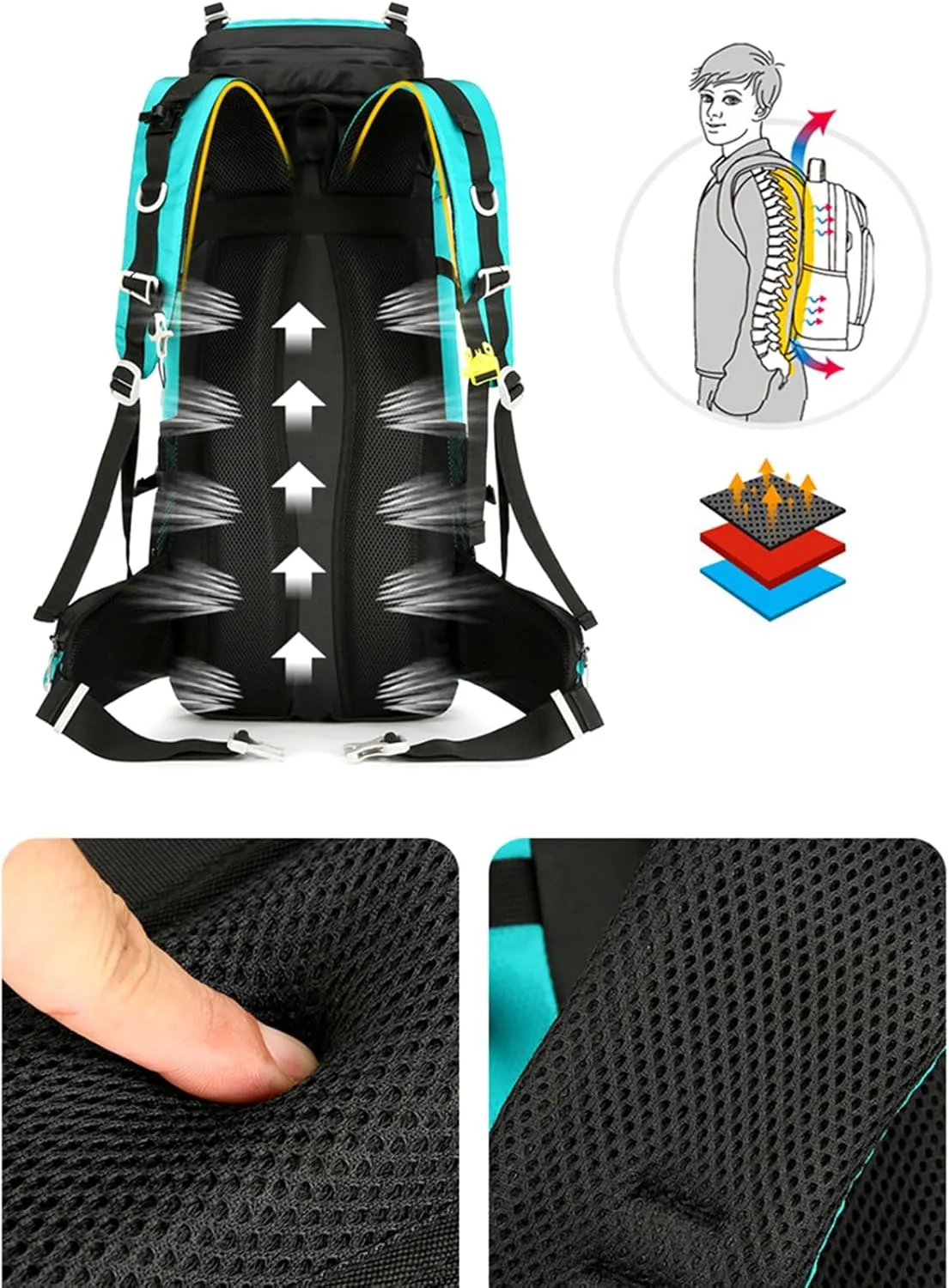 Large Capacity Outdoor Hiking Camping Sports Backpack 60L Durable Climbing Rucksack for Women Men