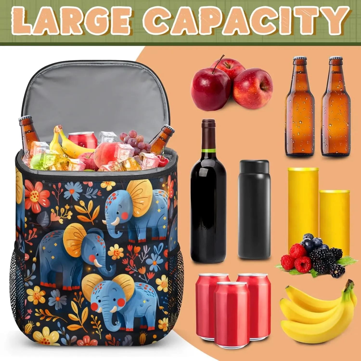 Large Insulated Cooler Backpack, Leak Proof Backpack 30 Cans, Cooler Bag for 12h Hot/Cold Retention