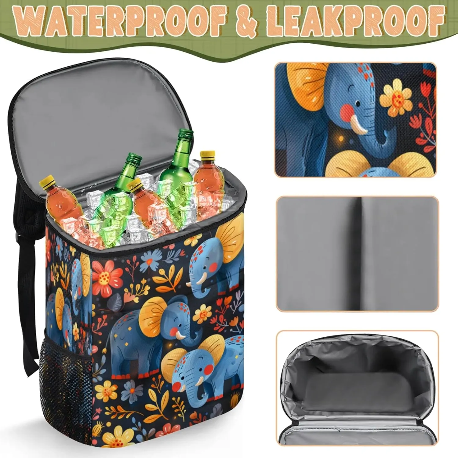 Large Insulated Cooler Backpack, Leak Proof Backpack 30 Cans, Cooler Bag for 12h Hot/Cold Retention