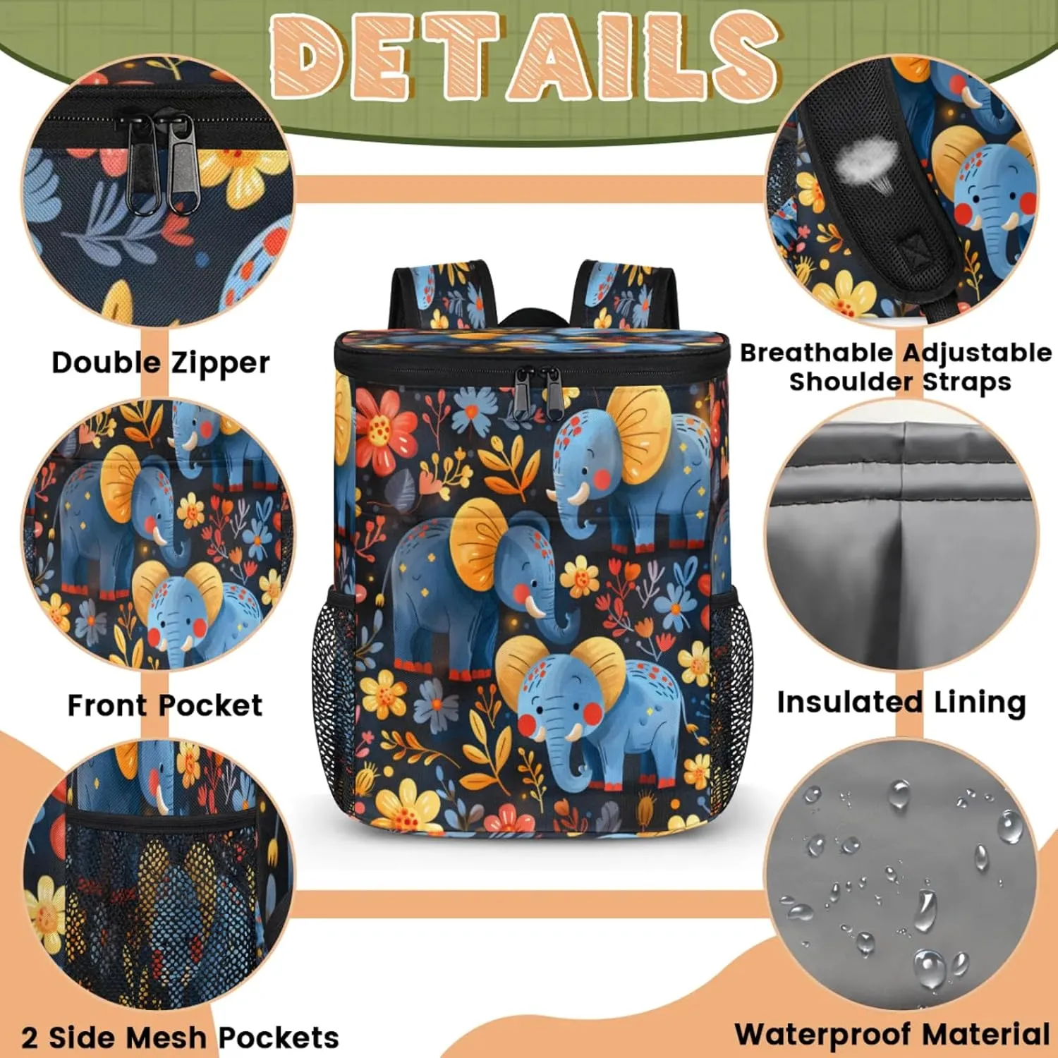 Large Insulated Cooler Backpack, Leak Proof Backpack 30 Cans, Cooler Bag for 12h Hot/Cold Retention