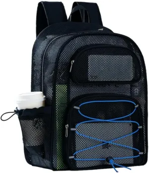 Large Mesh Backpack for School 17.4" *13" Heavy Duty, See Through Stylish Backpack for Girls Boys Student Beach Travel Hiking Outdoor (Blue)