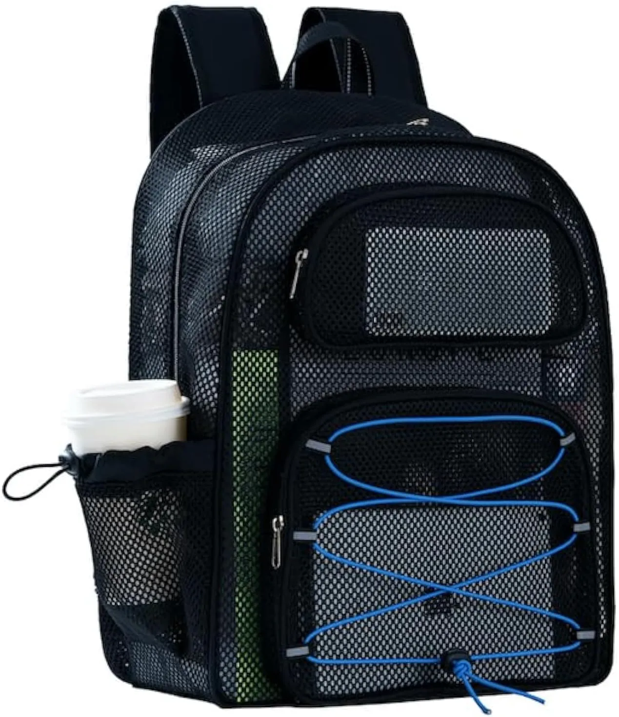 Large Mesh Backpack for School 17.4" *13" Heavy Duty, See Through Stylish Backpack for Girls Boys Student Beach Travel Hiking Outdoor (Blue)