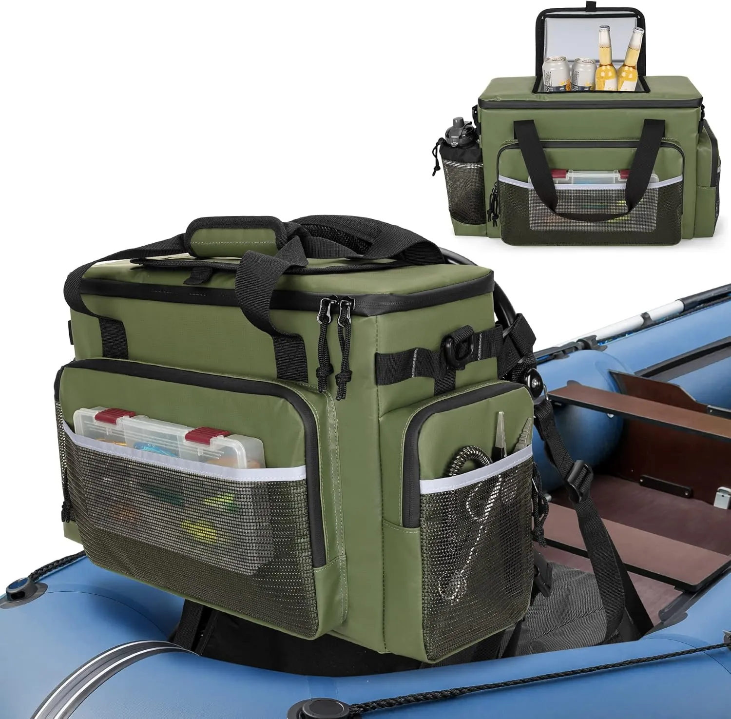 Large Waterproof Kayak Cooler Behind Seat, Chair Back Bag for Lawn-Chair Style Seats, Splash Ice Chest for Kayaking, Fishing & Beaches
