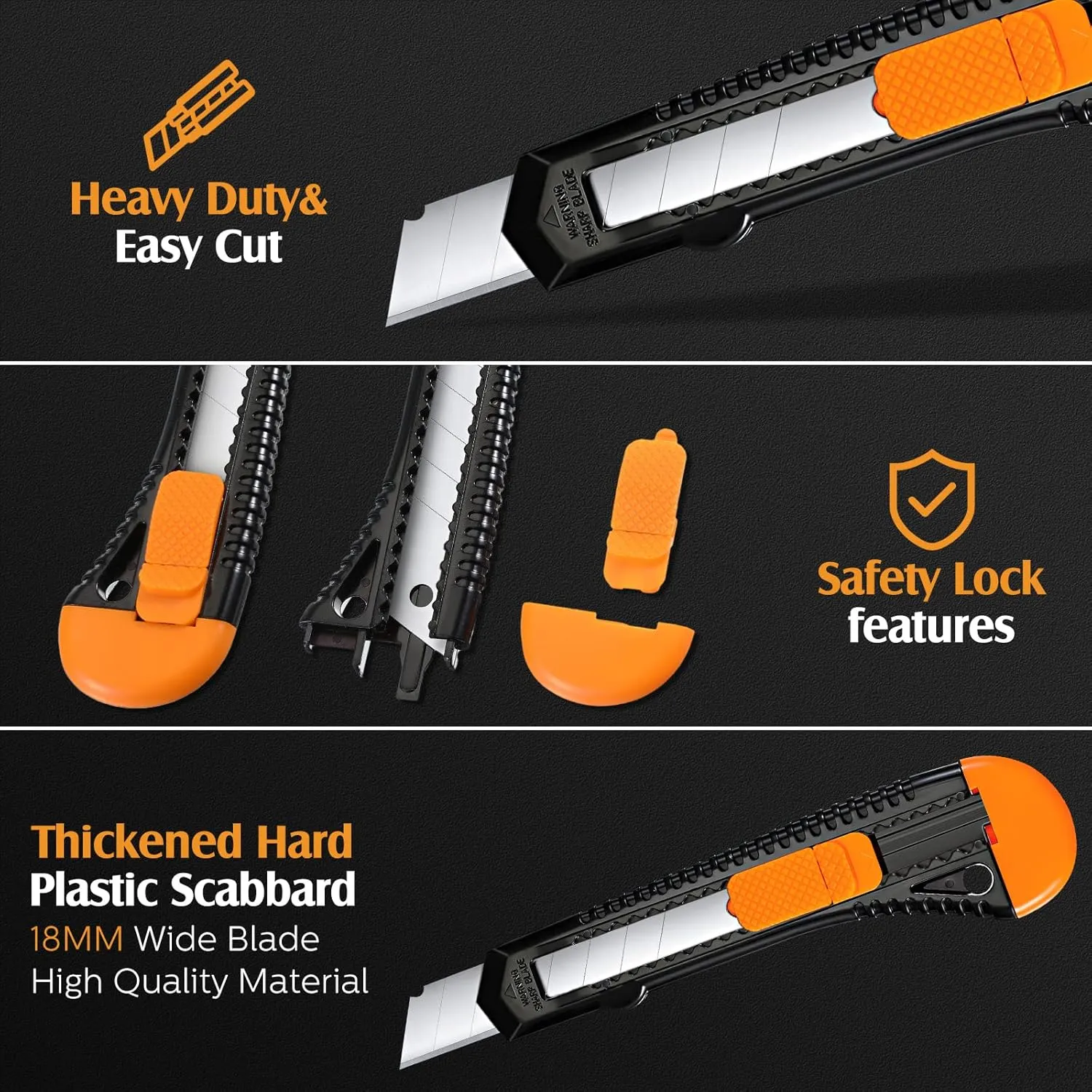 Lasnten 150 Pack Box Cutter Retractable Utility Knife 18mm Wide Blade Cardboard Cutter Suitable for Office Art, Craft and Home Use