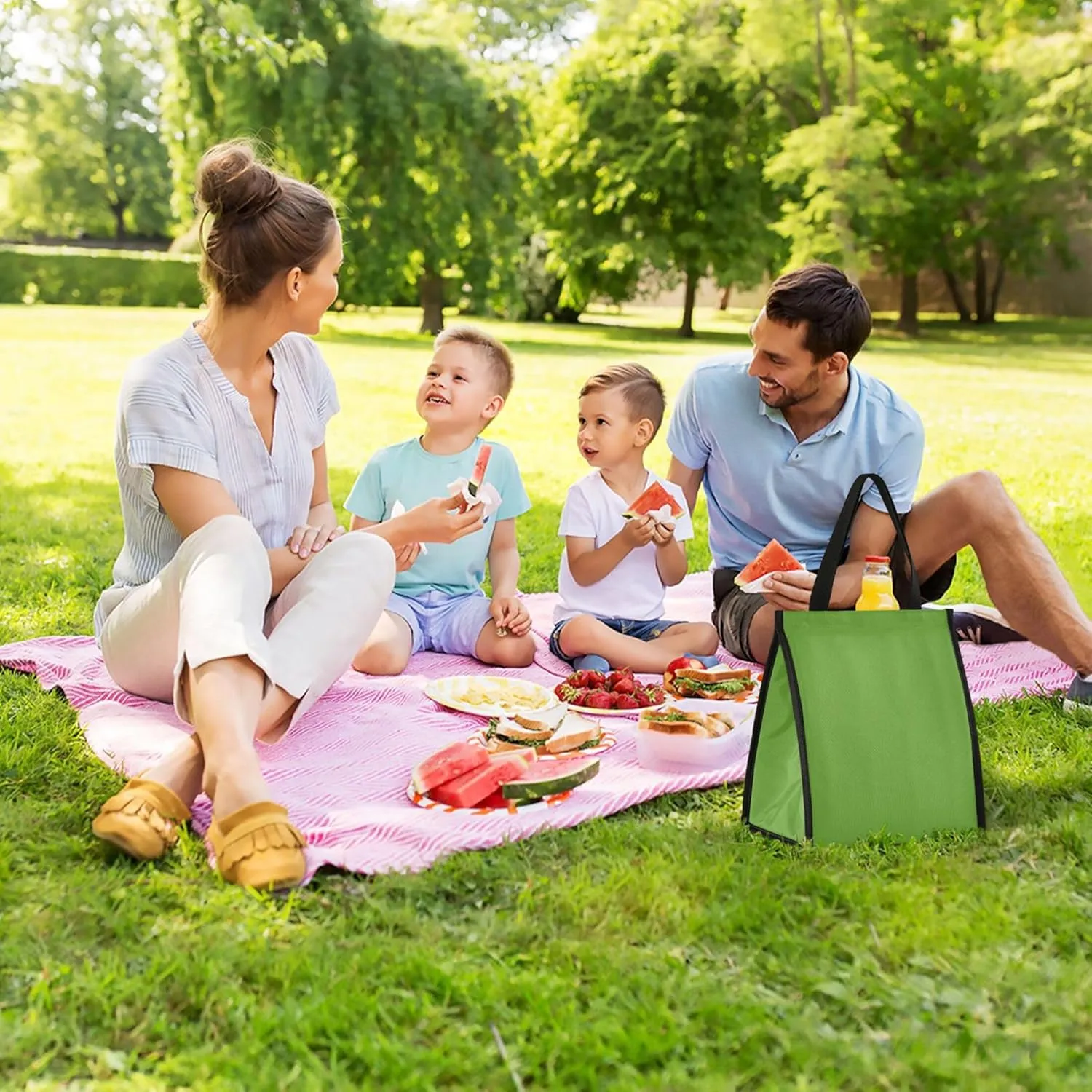 Lawn Green Lunch Bag for Women Men Insulated Lunch Box for Adult Medium Reusable Lunch Tote Bag for Work, Picnic, School or Travel
