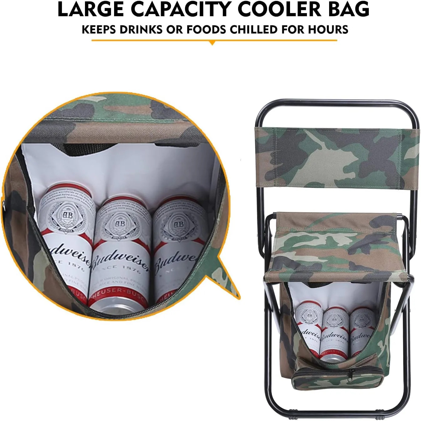 LEADALLWAY Fishing Chair with Cooler Bag Compact Fishing Stool Foldable Camping Chair