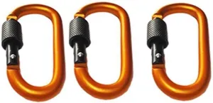 Lee Soul Set of 3 Carabiners, Camping, Outdoors, Lock, Screw Lock Function, Includes Original Storage Bag (Gold)
