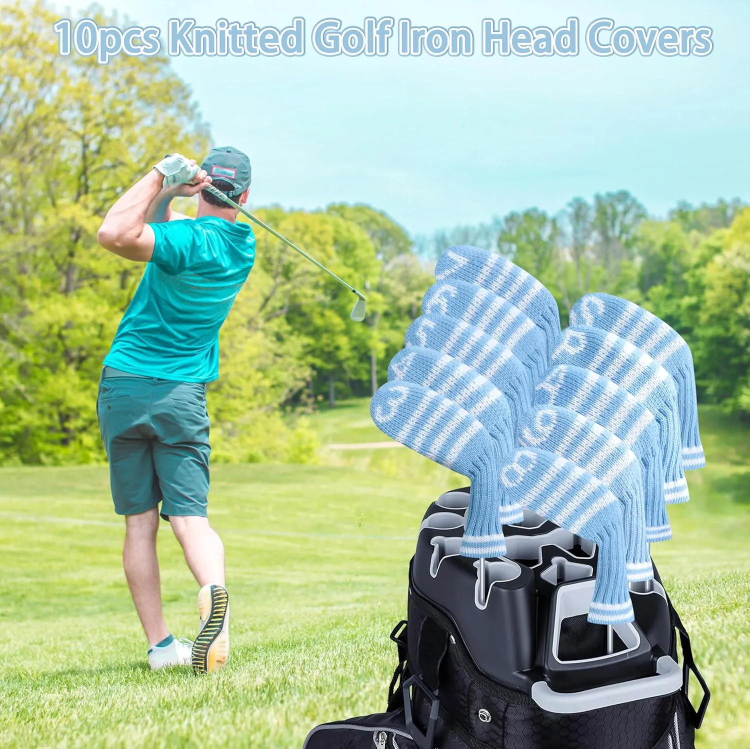 LeFeng 10pcs Knitted Golf Iron Head Covers 3-9/A/P/S Set - Lightweight and Durable Material - Multiple Patterns Golf Club Head Covers - Fit Well for Callaway Ping Taylormade Cobra Etc.