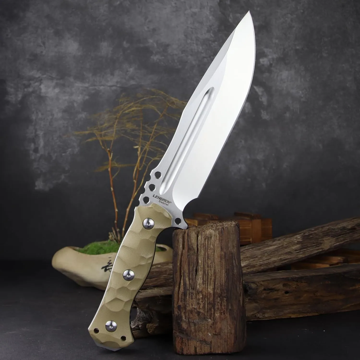 LENGREN【Chief 12.6 Inches THK Full Tang Drop Tactical Fixed Blade Knife Sleipner Steel G10 Handle Kydex Sheath for Camping,Hiking,Hunting,Fishing (White)