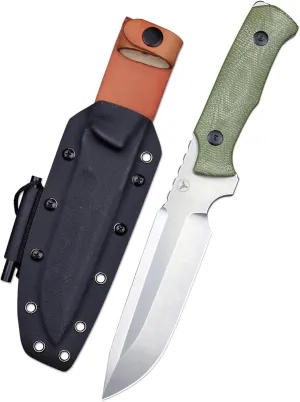 LENGREN【Ice Breaker 10.8 Inches 6.2MM THK Full Tang Heavy Fixed Blade Bright Stone Wash Tactical Knife Kydex Sheath And Magnesium Rod For Camping Hiking Hunting